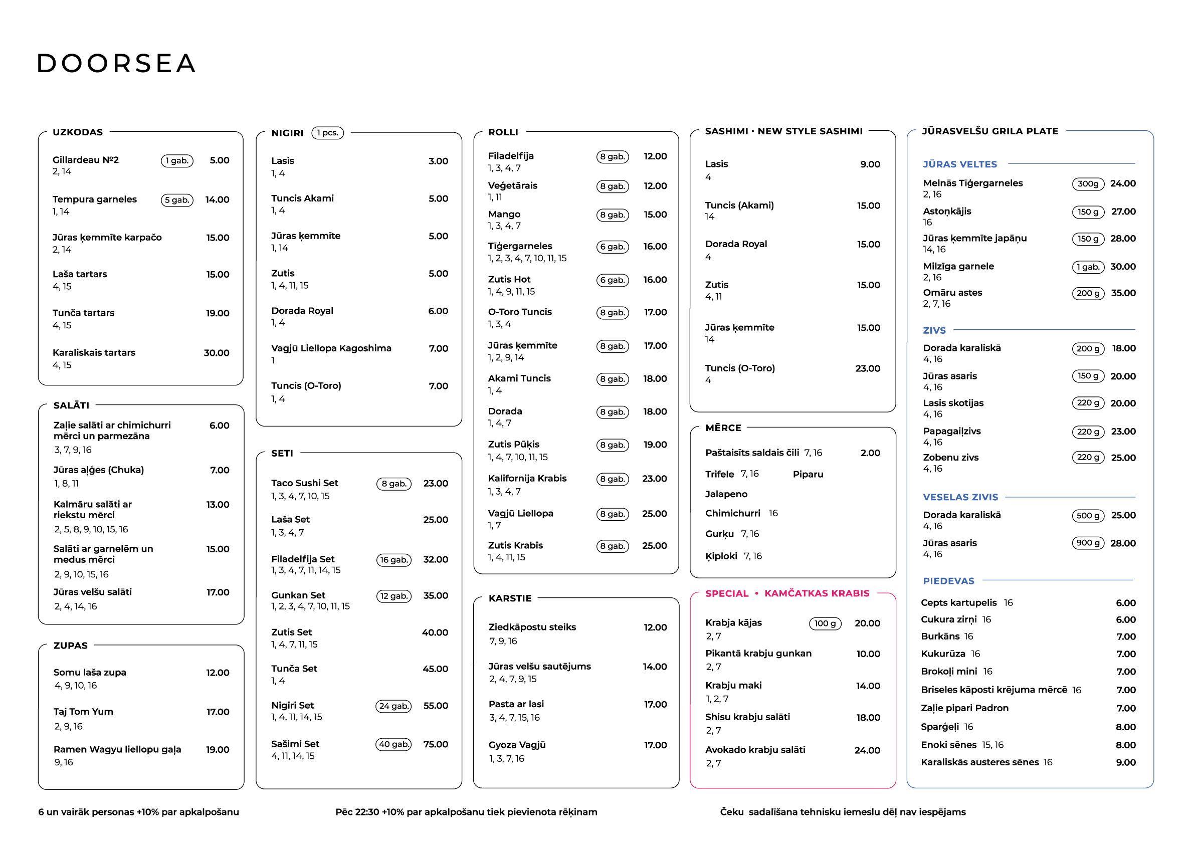 Restaurant menu