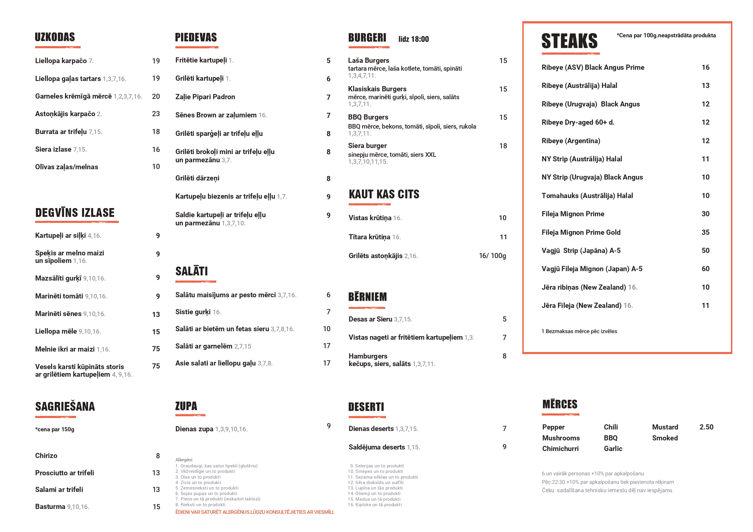 Restaurant menu